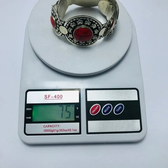 Single Afghan Coral Stone Cuff Bracelet: Antique Kuchi Tribal Jewelry - Picture 7 of 7